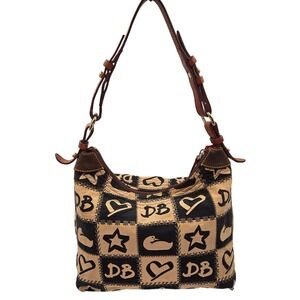 Dooney Bourke Hobo Bag‎ Beige Black Patchwork Duck Heart Star DB Print